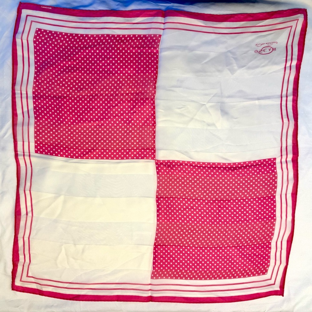 Oscar de la Renta Hot Oink and White Silk Scarf